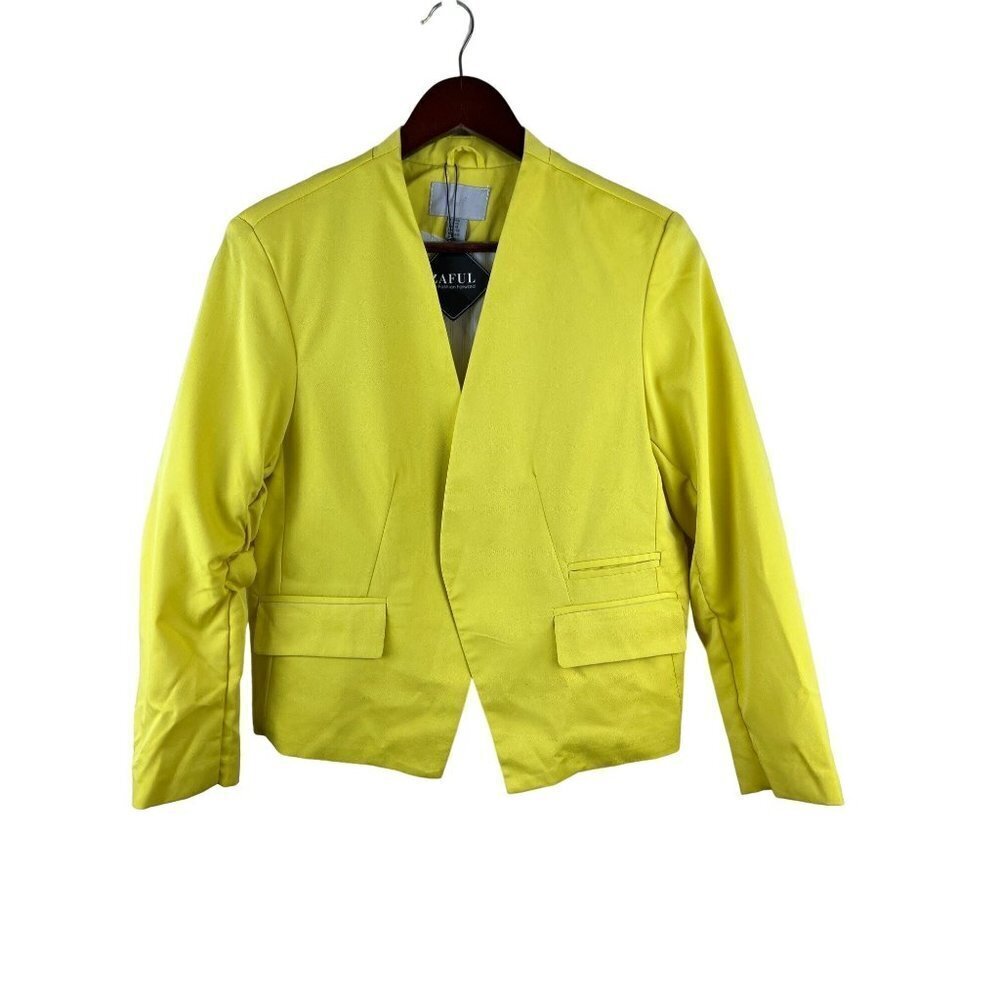 NEW! AsM Zaful Yellow Ruched Sleeve Blazer Jacket Women's Size 10